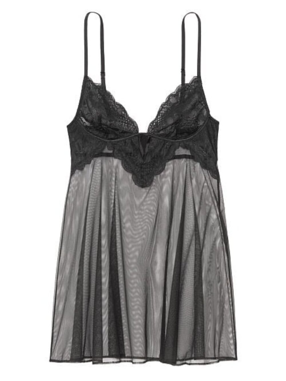 New Victoria’s Secret Black Sheer Lace Babydoll Chemise XL Lingerie 25526